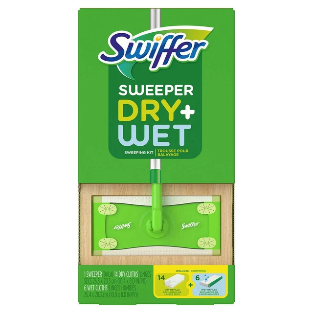 SWIFFER SWEEPER DRY + Wet Sweeping Kit (1 Sweeper, 14 Dry Cloths, 6 Wet