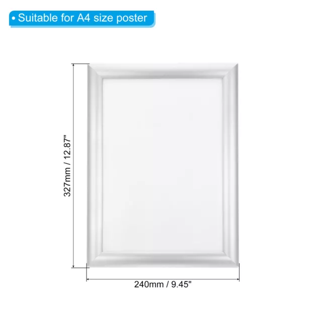 Front Loading Poster Frame Wall Mounting Snap A4 Frame Silver 2Pcs 2