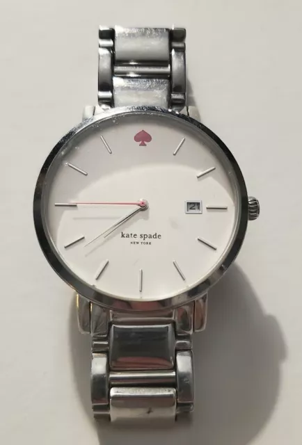 Kate Spade Gramercy Watch Women Silver Tone Date 30M New Battery 6.25"