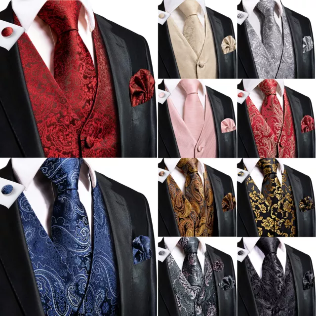 Mens Paisley Waistcoat Casual Wedding Vest Silk Tie Set Casual Formal Tops Suit