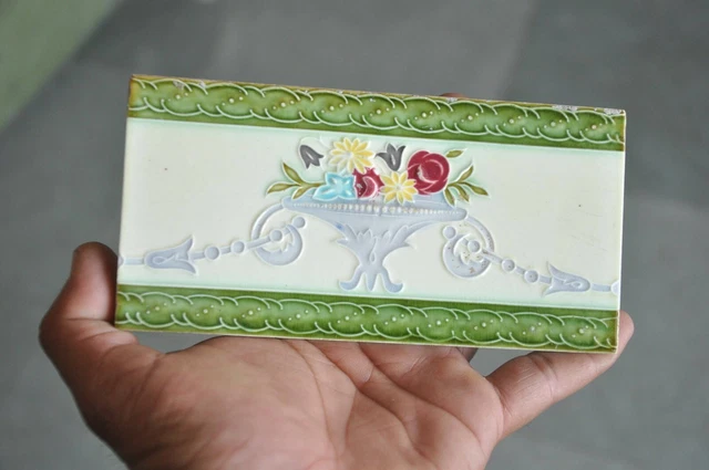6Pc Vintage Majolica Flower Basket Art Nouveau Architecture Tiles,Japan 3