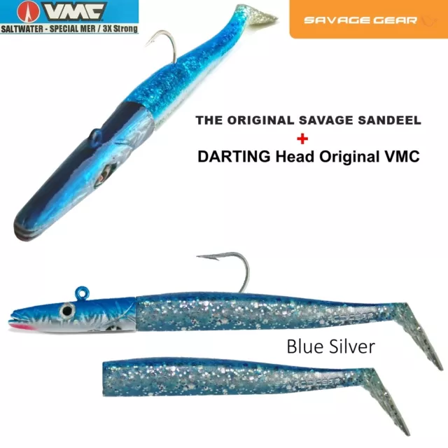 2+1 SAVAGE GEAR Sandaal /Sandeel Blue Silver 18cm (14cm) + VMC 700TI 7/0 100g