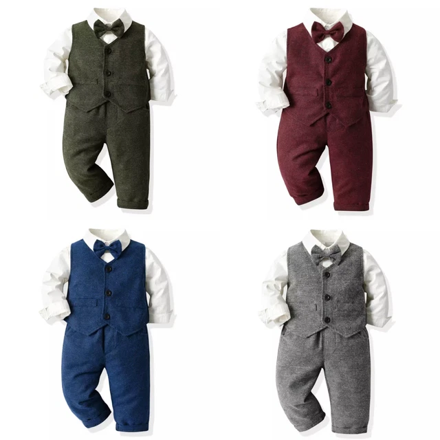 Baby boys 3 piece bow tie outfit page boy wedding suit