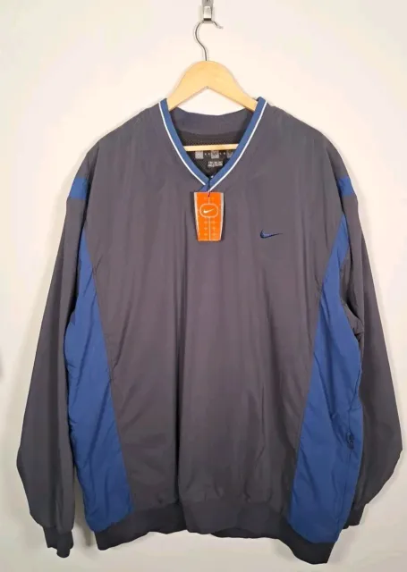 Nike Golf Sweatshirt Windbreaker V-Neck Vintage 90s Retro Blue Jumper Mens 3XL