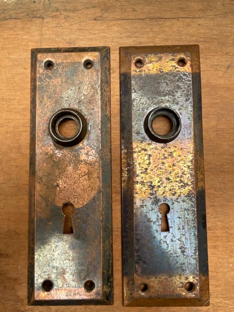 Vintage Pair Art Deco Style Fancy Door Knob Back Plates Restore