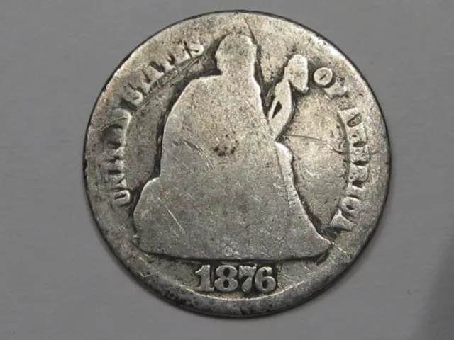 1876-cc Silver US Seated Liberty Dime (Cleaned). #3