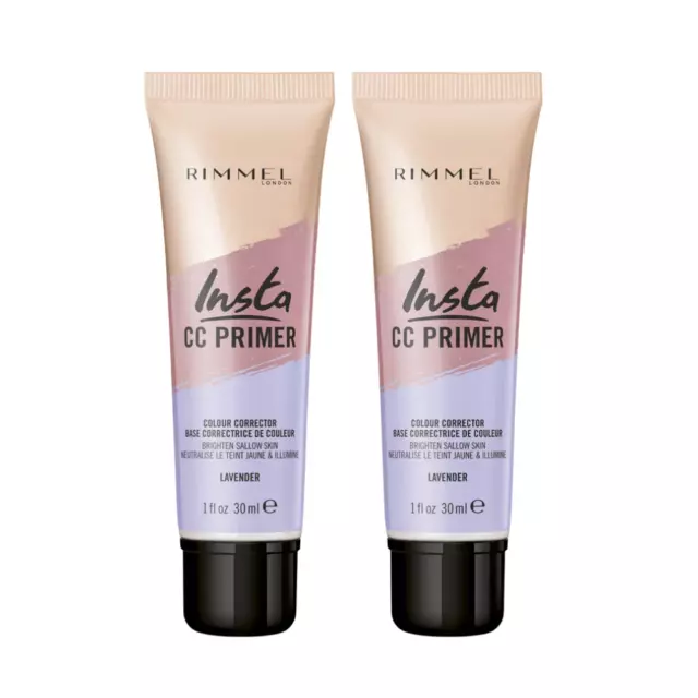 Rimmel Insta Colour Correcting Primer Lavender - Brighten Sallow Skin 30ml x2