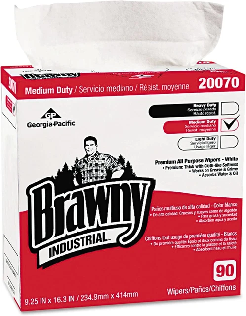 Brawny Industrial Medium-Duty Premium Wipes, 9 1/4 X 16 3/8, White, 90/Box, 10/C