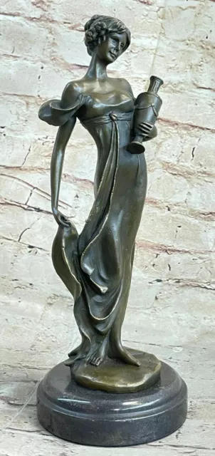 Art Deco/Nouveau Hot Cast Sexy Woman holding Vase Bronze Sculpture Figure Art NR