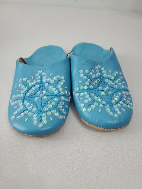 Bohemia Medium Blue Size 7 - 8 MOROCCAN BABOUCHE SEQUIN SLIPPERS Handmade