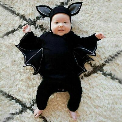 Halloween Toddler Baby Boys Girls Cosplay Bat Costume Romper Hat Outfits Set