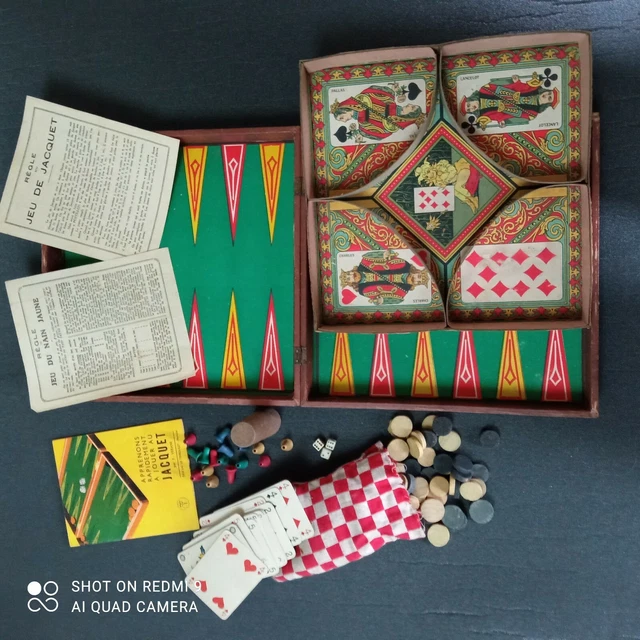 Ancienne boîte de jeux, Bois, Vintage, Jeux anciens