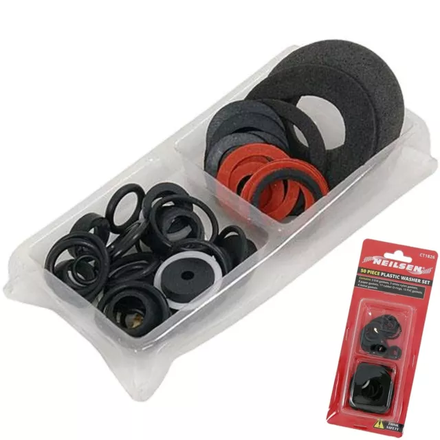 Neilsen Rubber Fibre Plastic Seal Washers Assorted Plumbing O Ring Set 50pc