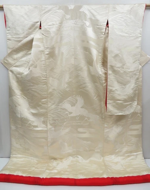 2916T07z3580  Japanese Kimono Silk UCHIKAKE SHIROMUKU Flying crane
