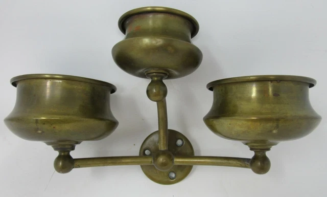 S. Sternau Brass Sink Wall Mount Triple Cup Holder antique w/ good patina c.1900