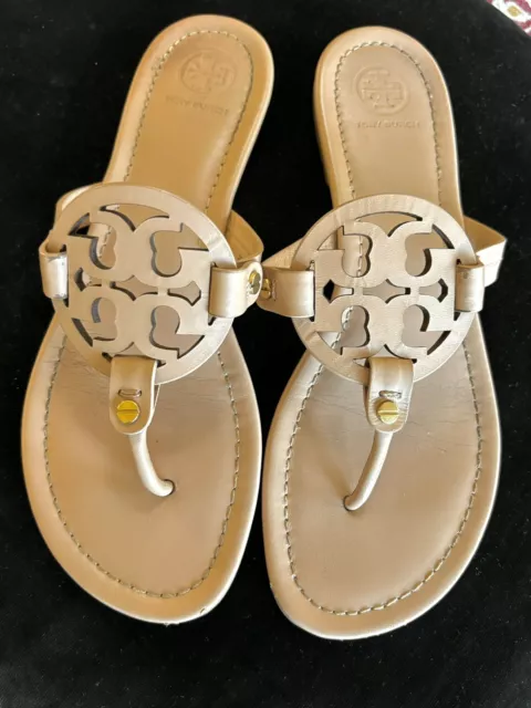 Tory Burch Miller Thong Sandals Tan Leather Flats size 8
