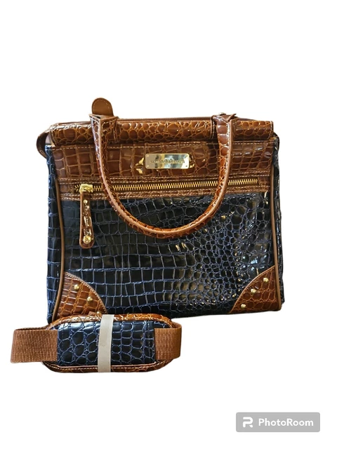 Samantha Brown Dowel Travel Bag Croc Embossed Navy & Brown Weekender Carry On