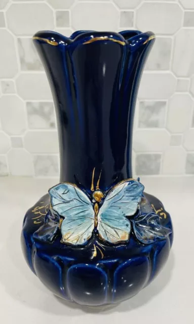 Vintage Romanian Vase Glass Cobalt Blue  7.5" H