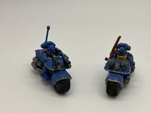 Lot 8 40K: Space Marines Ultramarine-Bike Squad of 2 OOP Oldhammer Warhammer