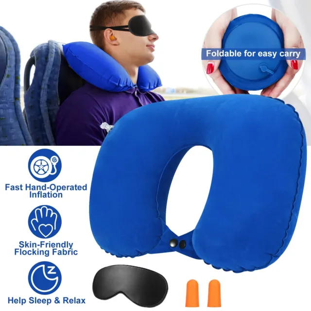 Travel Pillow Inflatable U Shape Neck Support Head Rest Office Nap With Eye Mask