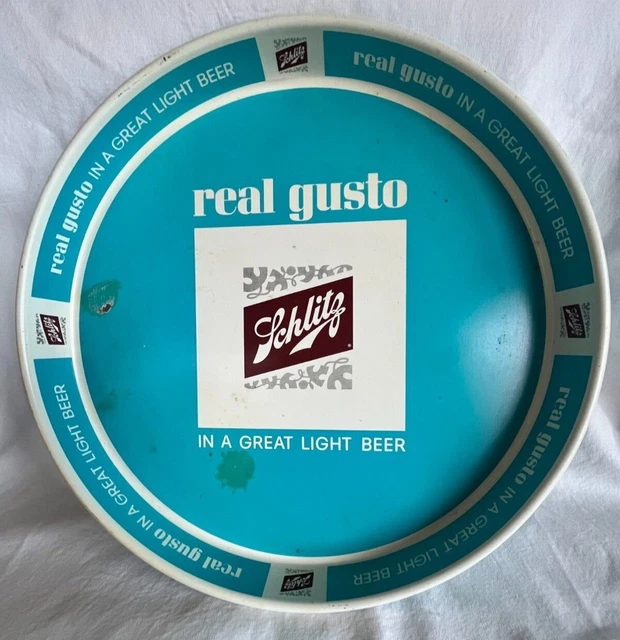 Vintage 1965 12-inch Round Schlitz Beer Tray Real Gusto Blue Milwaukee