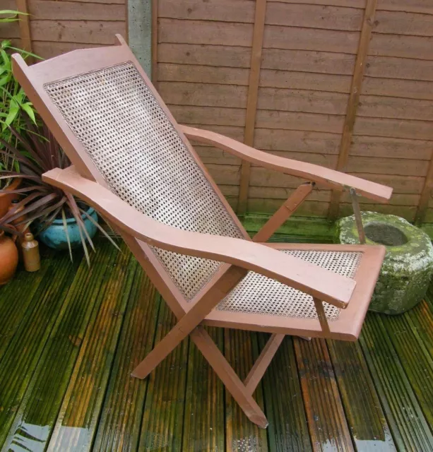 RARE LARGE ANTIQUE FOLDING STEAMER GARDEN CHAIR c1900