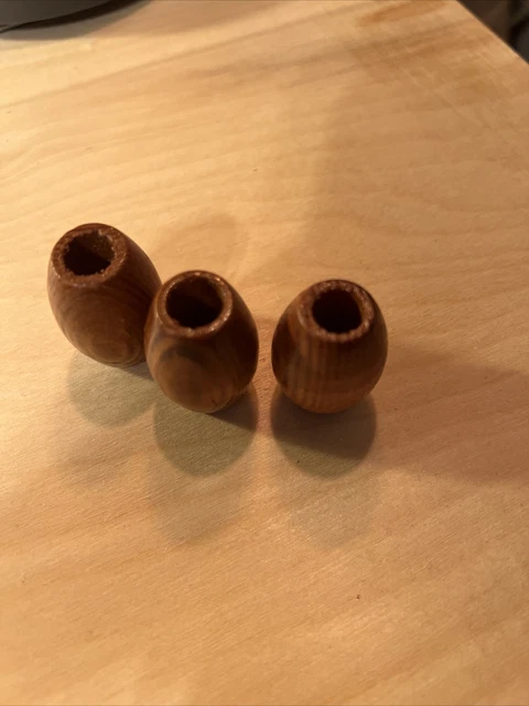 (3) Vintage Wood Round Barrel Macrame Craft Wooden Beads 1.25” Retro MCM Boho