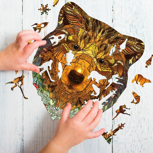 Brown Bear Gifts For Adults Kids Wooden Animal Jigsaw Puzzle Fabulous Toy Carton 2