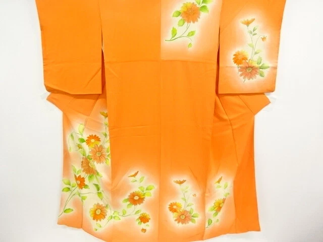 39763# Japanese Kimono / Antique Kimono / Embroidery / Floral Plants