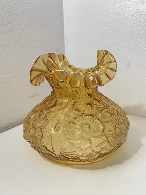 Fenton Glass Amber Poppy Pattern Lamp Shade Fitter 7" Vintage