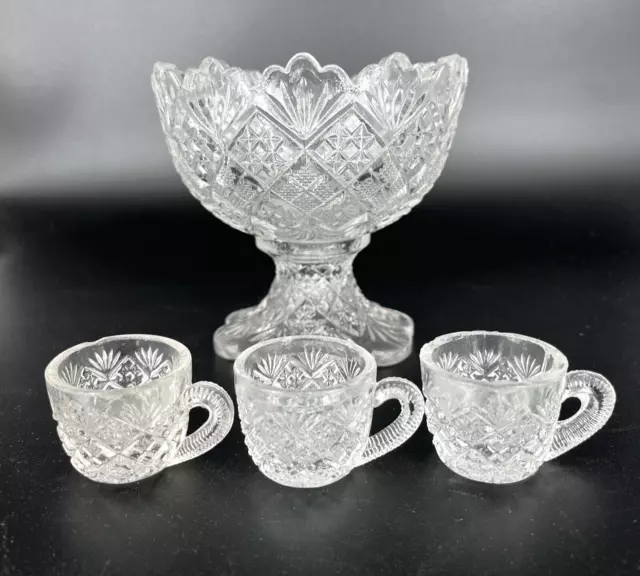 Westmoreland Thumbelina Clear Glass Miniature Punch Bowl Set w/3 Cups