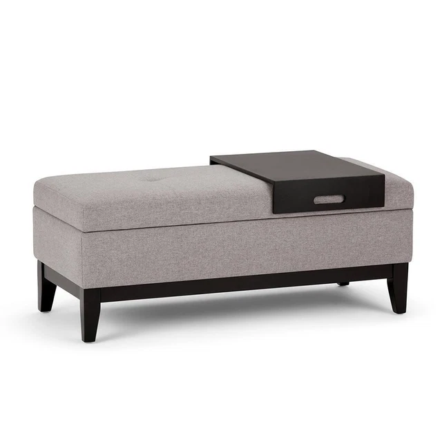 Oregon Storage Ottoman Bench With Tray Coffe Table Faux Leather Tufted Storage