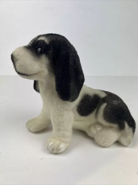 Vintage 6" Plastic Flocked Hound DogFuzzy Felt Covered Toy  Beagle