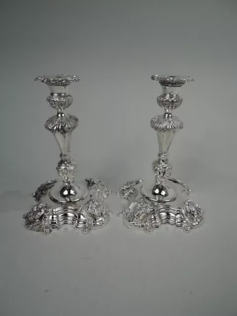 Georgian Candlesticks Traditional Modern Shell Mask Irish Sterling Silver 1969