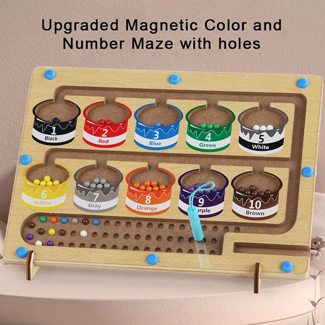 Magnetic Color & Number Maze Board | Montessori Wooden Toy With Magnetic Wand For Ages 3-5