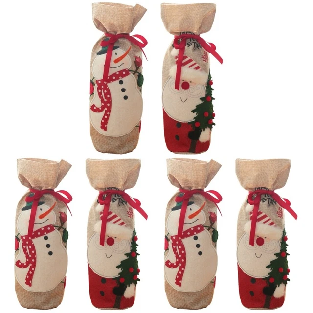 6 Pcs Weihnachtsflaschen-Set Leinen- Ältere Weihnachtspullover Mit Weinflasche