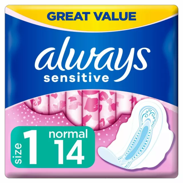 Always Sensitive Normal Ultra (Größe 1) Sanitärhandtücher Flügel 14er Pack Pads