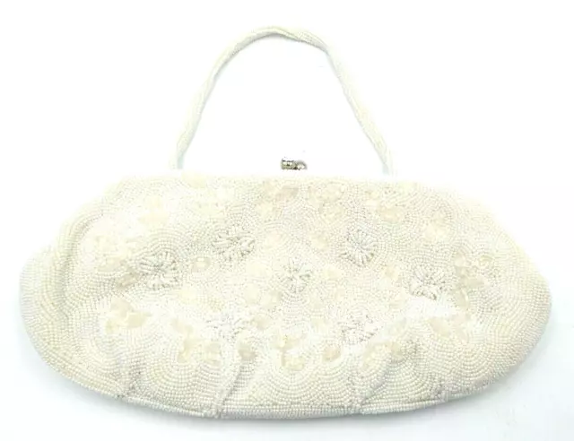 La Regale White Beaded Vintage Handbag. Italian glass beaded evening purse,  made in Japan.