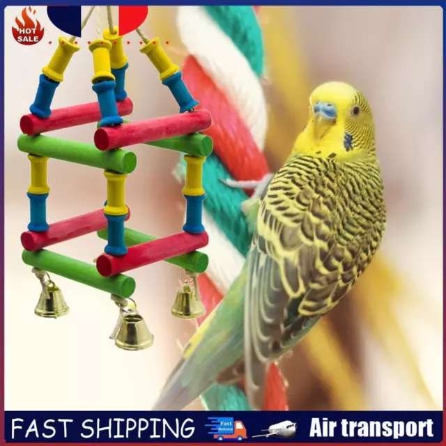 Bird Toy Climbing Ladder Wood Blocks Parrot Bite Chew Hanging Cage Toys w/Bell F