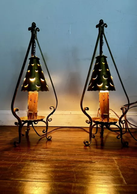 Antique Arts & Crafts Mission Spanish Pair Of Table Lights