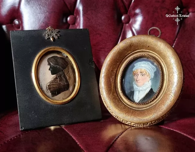 Very Interesting Early 19th Century Miniature Portrait Painting & Silhouette