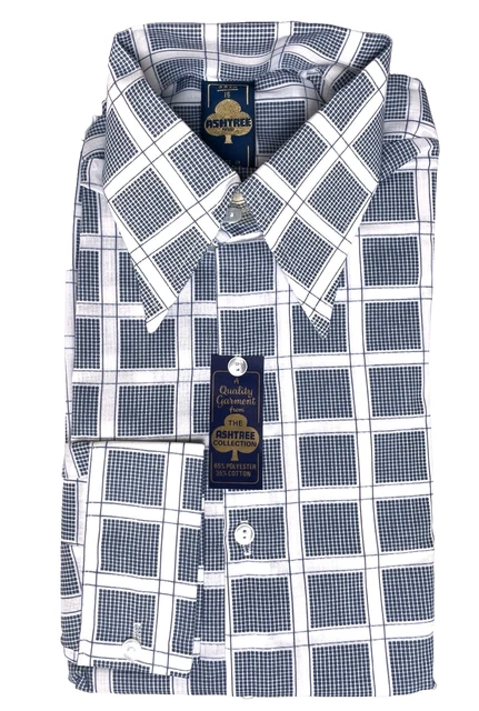 Camicia da uomo bianca e blu Ashtree vintage anni '70 taglia 15 colletto INUTILIZZATA QC