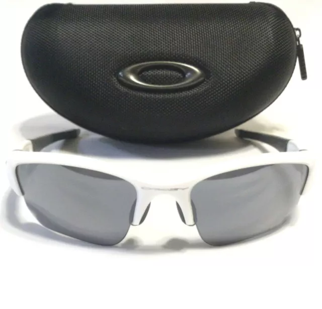 OAKLEY FLAK JACKET 1.0 SUNGLASSES White w/ Silver Icons & Black Iridium Lenses
