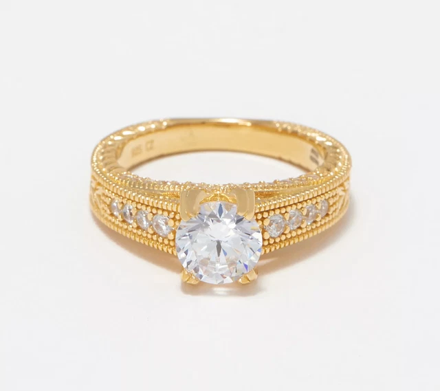 Diamonique CZ Round PRONG Milgrain Band Ring Size 8 Sterling Silver