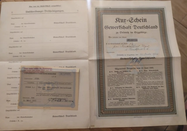 Germany 1925 Kux Note Oelsnitz 1868 Bond Aktie Anleihe + Blue Bank Certificate