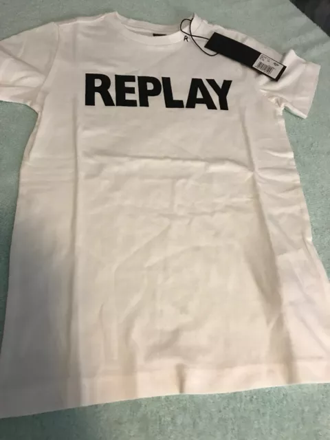 Boys Age 8yrs Replay Junior Logo T Shirt White Bnwt