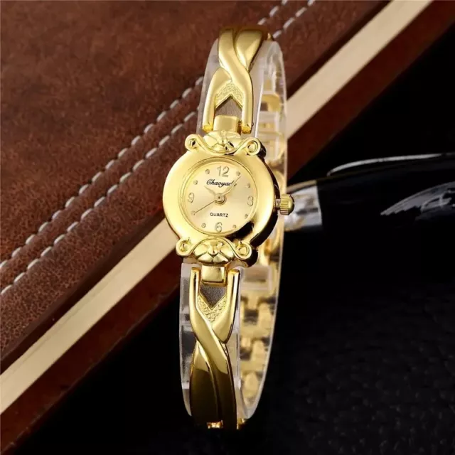 Women Quartz Dress Watch Golden Tone Stainless Steel Strap Fancy Trendy Gift New 2