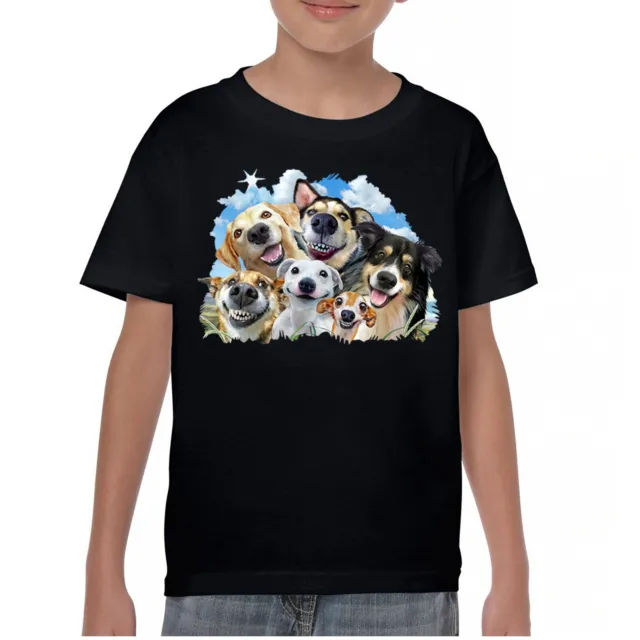 Smiling Dogs' Selfie Youth T-shirt Funny Animal Dog Lover Cute Puppies Kids