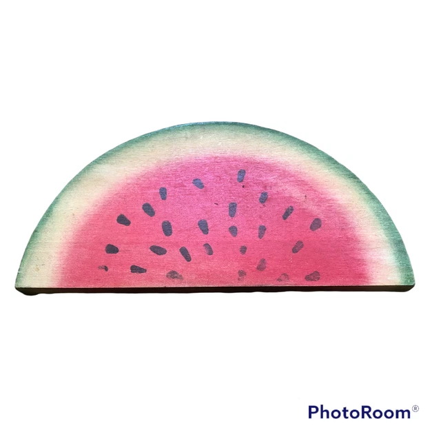 Watermelon Half Slice Folk Art Painted Wood Piece 13x6 inches Country Farmhouse