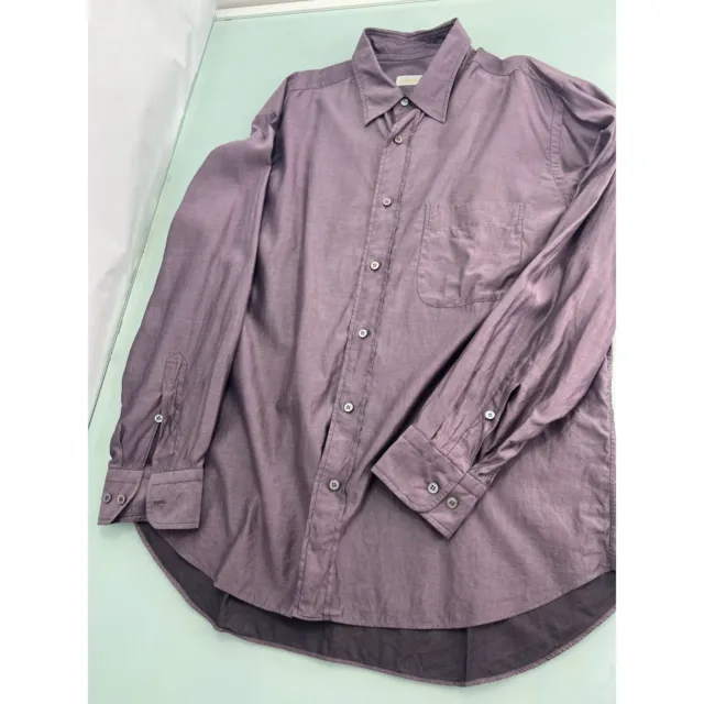 Brioni Men Sport Dress Shirt Made In Italy Purple 100% Cotton Size 45 17 3/4  XL